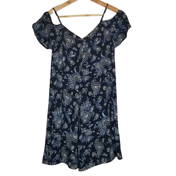 Abercrombie and Fitch Dress Size XS Cold Shoulder Floral Blue Casual Shift - Picture 1 of 7